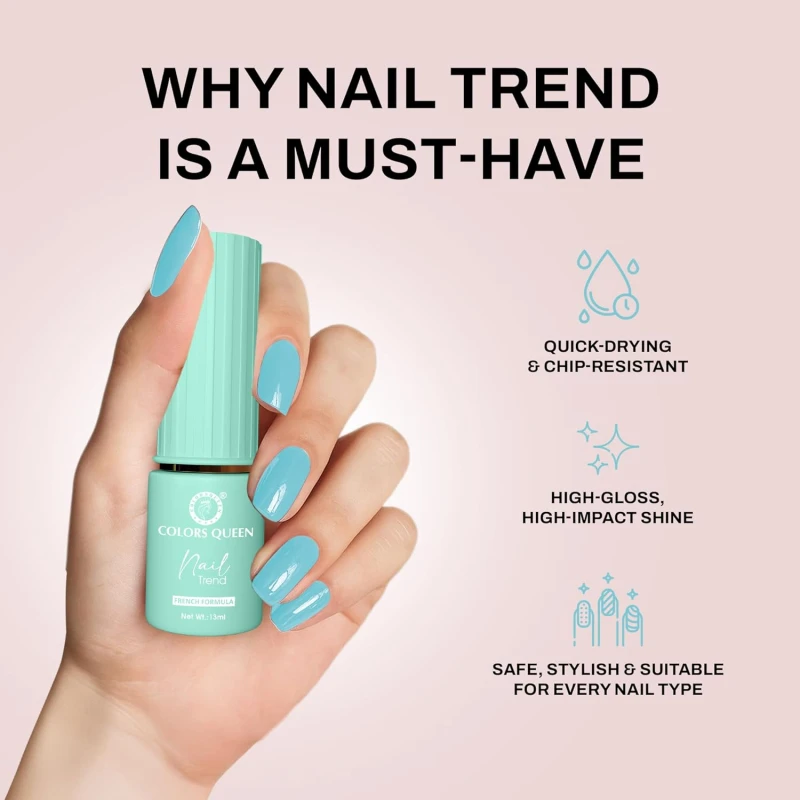 Colors Queen Nail Trend Glossy Nail Polish | Chip Resisting & Quick Drying Nail Paint with High Shine | 7 Toxin Free Formula | Vegan & Cruelty Free | Long Lasting & Vibrant Nail Paint for Women (Crystal Cream, 13ml) thumbnail 4
